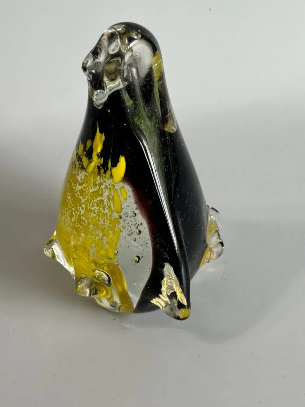 Vintage Art Glass Penguin Paperweight Black Yellow Controlled Bubble 4 1/2" - Picture 9 of 11